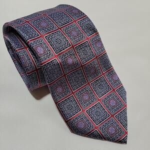 ERMENEGILDO ZEGNA Men's 100% Silk Necktie ITALY Luxury Black and Red 60 In